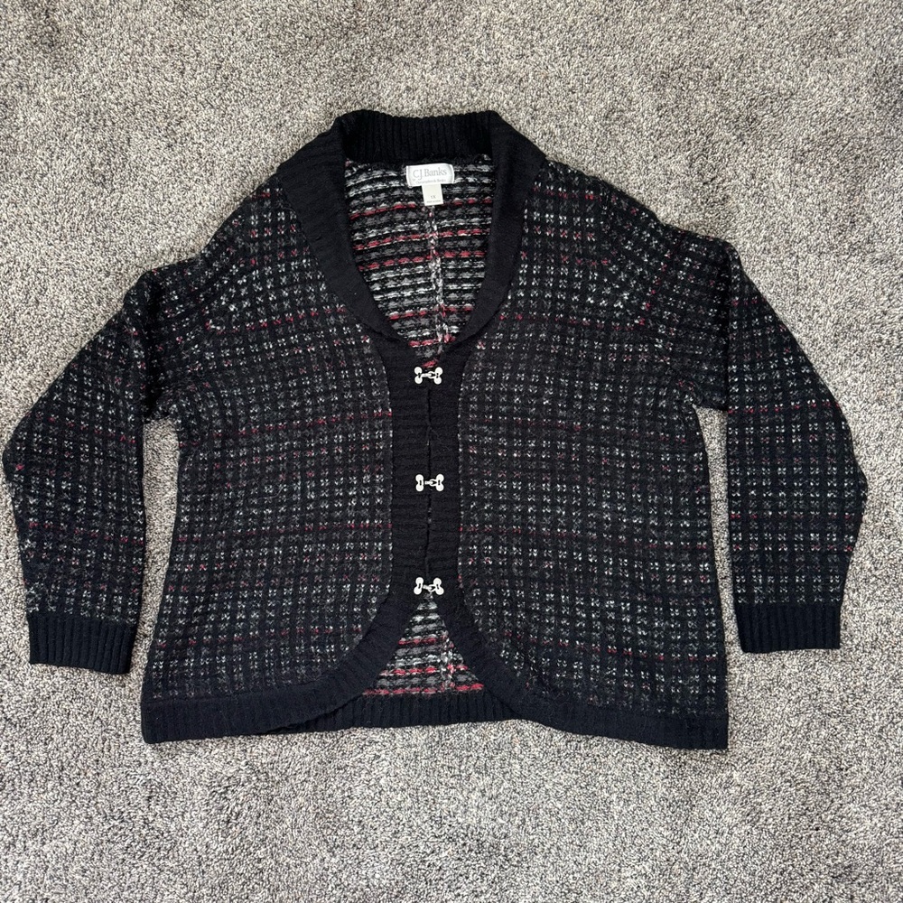 CJ Banks by Christopher & Banks Women's Wool Blend Black & Red Cardigan Sweater